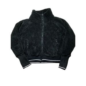 Iceburg Outerwear Womens L Black Sherpa Cropped Zip Up Jacket